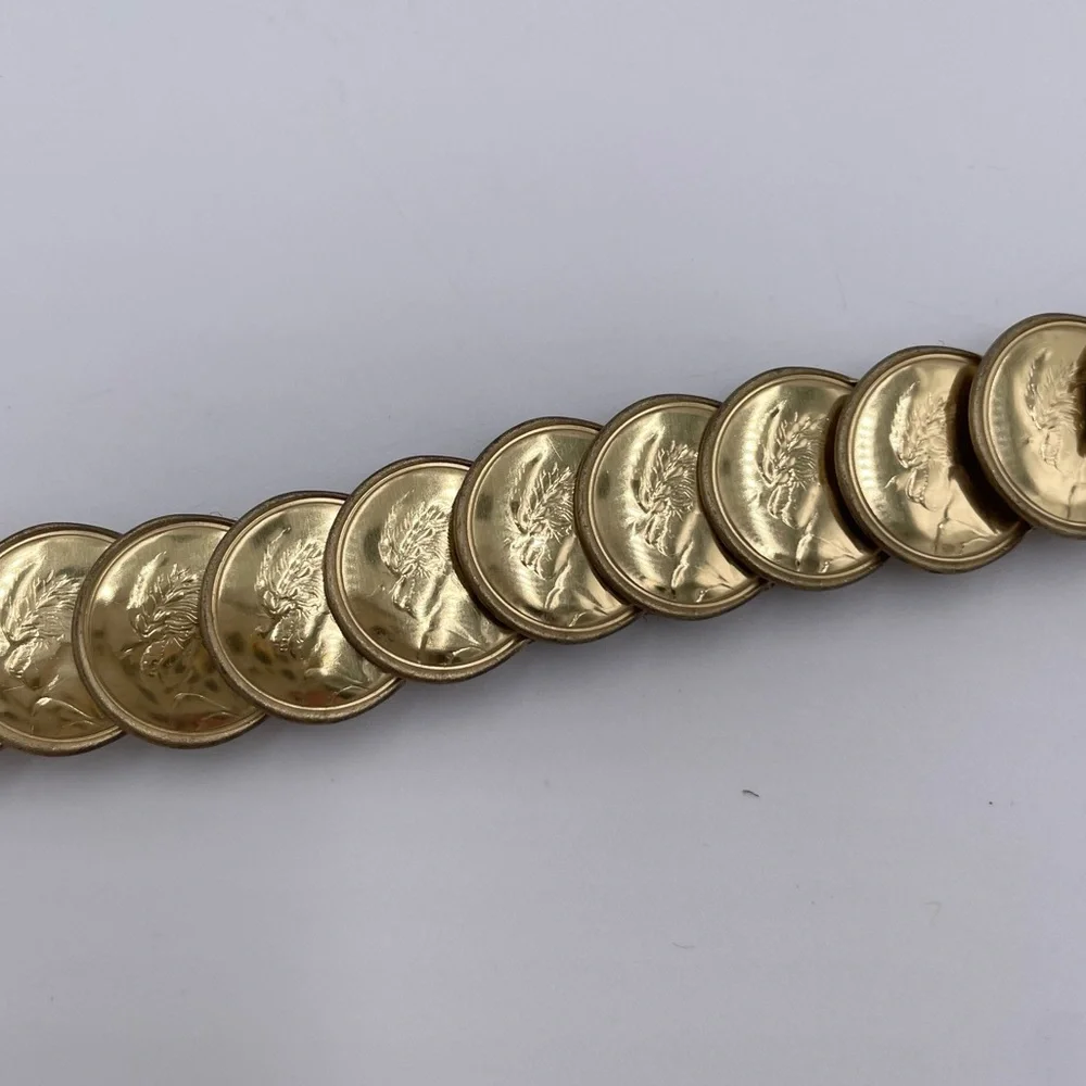Vintage 80s Gold Coin Medallion Embossed Disc Stretch Belt One Size Boho Glam